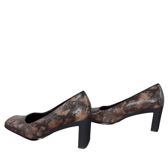 Vintage 90s‎ Snakeskin Block Heel Pumps 8.5 – Square Toe Office Siren Retro Y2K - Picture 3 of 7